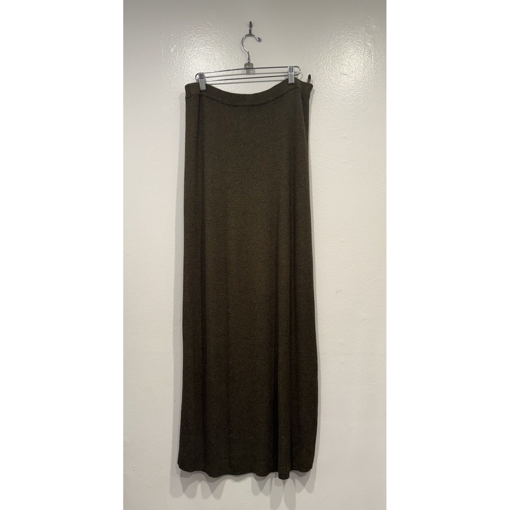 Double D Ranch Knit Maxi Skirt Pull On Green Ribbed Country Western Cottagecore